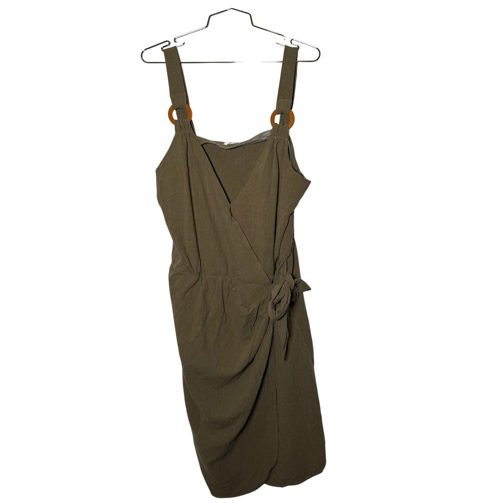 CUPSHE Olive Green‎ Faux Wrap Mini Dress Wood Ring Straps Side Tie NWT XL